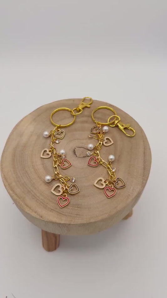 Love on the Go: Colorful Gold Heart Keychains - Red/Black/White Hearts - Phone/Bag Charms - Multiuse - Valentine's Day Accessories