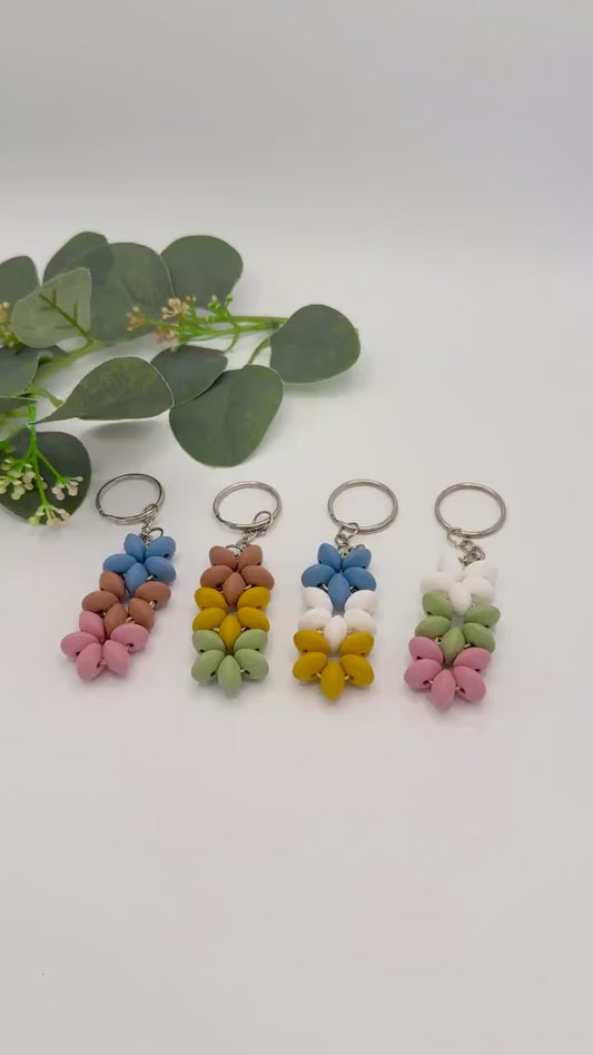 Rustic Charm: Silicone Beaded Flower Keychains