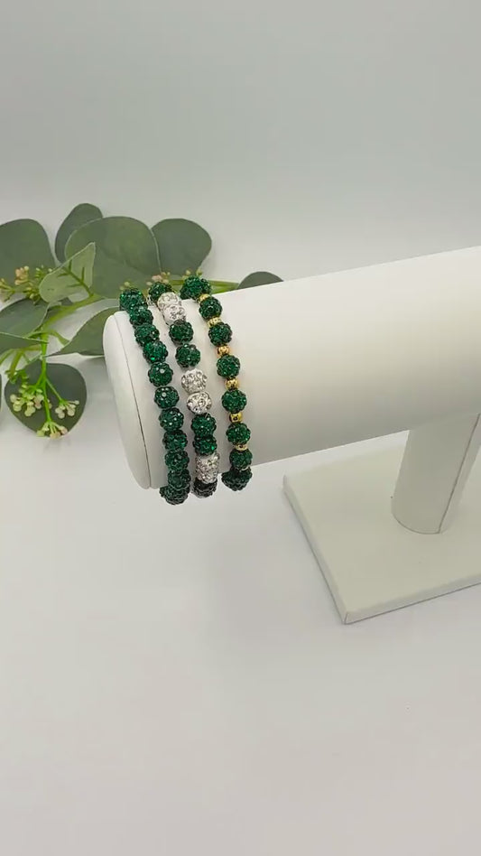 Stylish Green & White Bracelet with Shimmering Gold Spacers - 6mm Bead Size - Various Designs - Stretchy, No Clasp Design